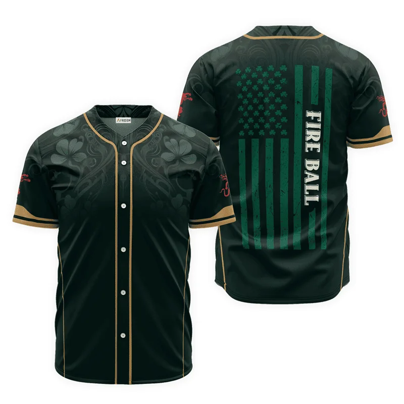Fireball Whiskey St. Patrick's Day American Flag Baseball Jersey Style6066