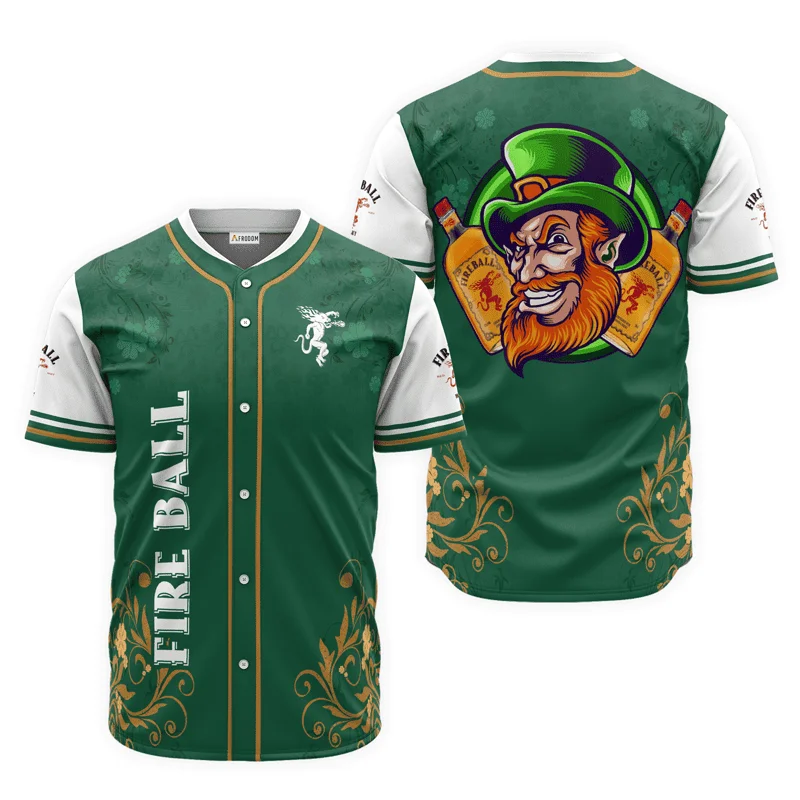 Fireball Whiskey St. Patrick's Day Leprechaun Baseball Jersey Style6418