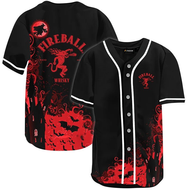 Fireball Whisky Black Halloween Witch Baseball Jersey Style8502