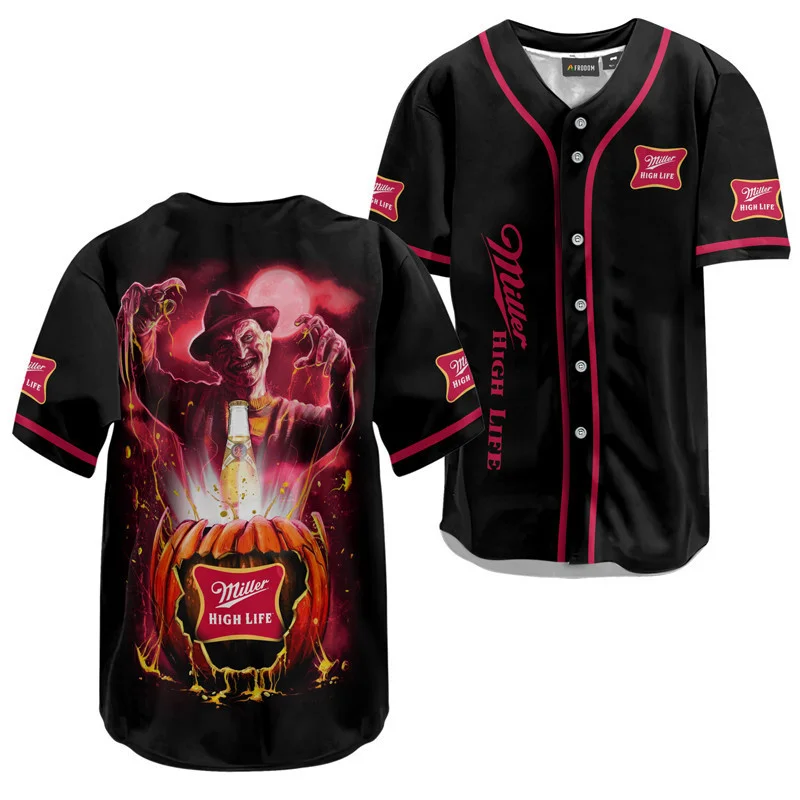 Freddy Krueger Miller High Life Halloween Baseball Jersey Style3509