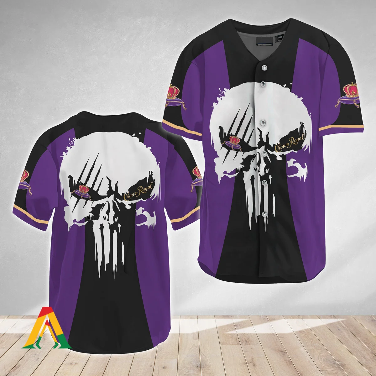 Ghost Head White Skull Crown Royal Baseball Jersey Style4555