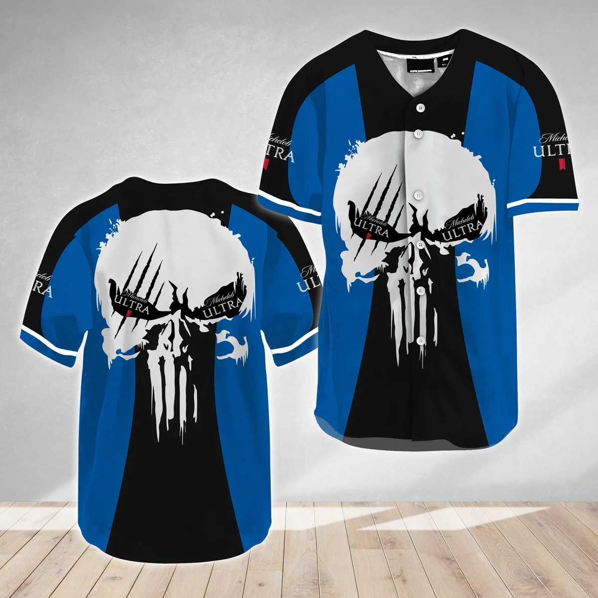 Ghost Head White Skull Michelob Ultra Baseball Jersey Style6239