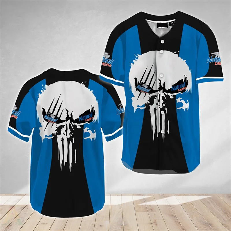 Ghost Head White Skull Natural Light Baseball Jersey Style8032