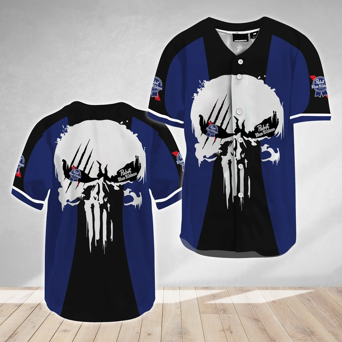 Ghost Head White Skull Pabst Blue Ribbon Baseball Jersey Style1627