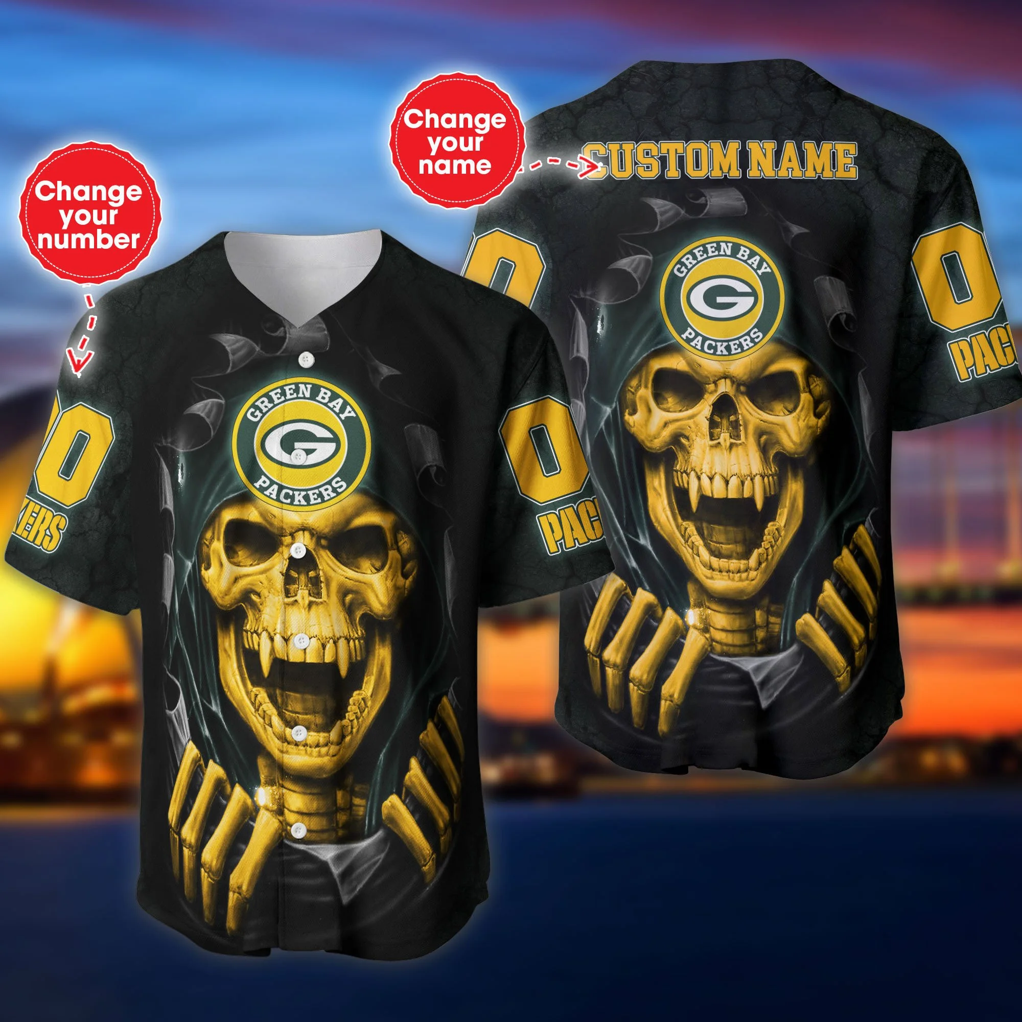 Green Bay Packers Personalized Baseball Jersey 589