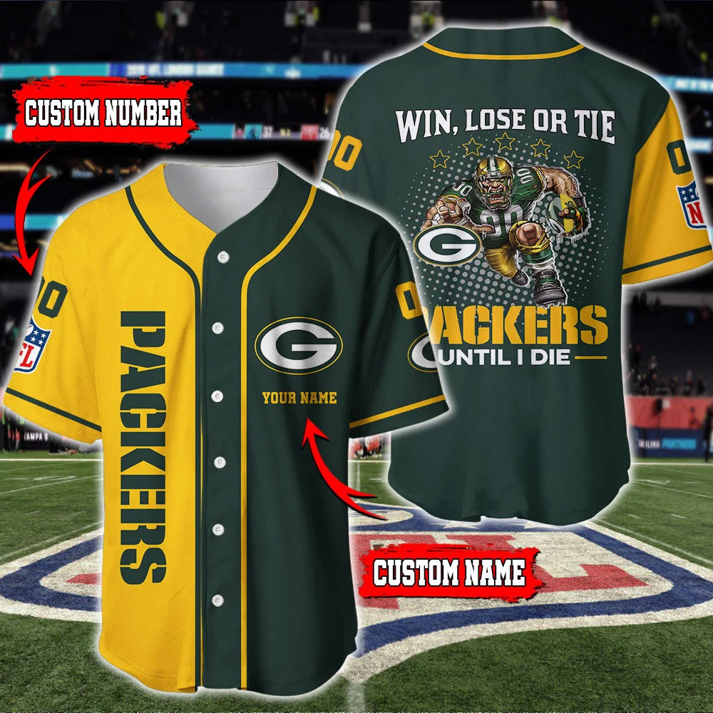 Green Bay Packers Personalized Baseball Jersey 573