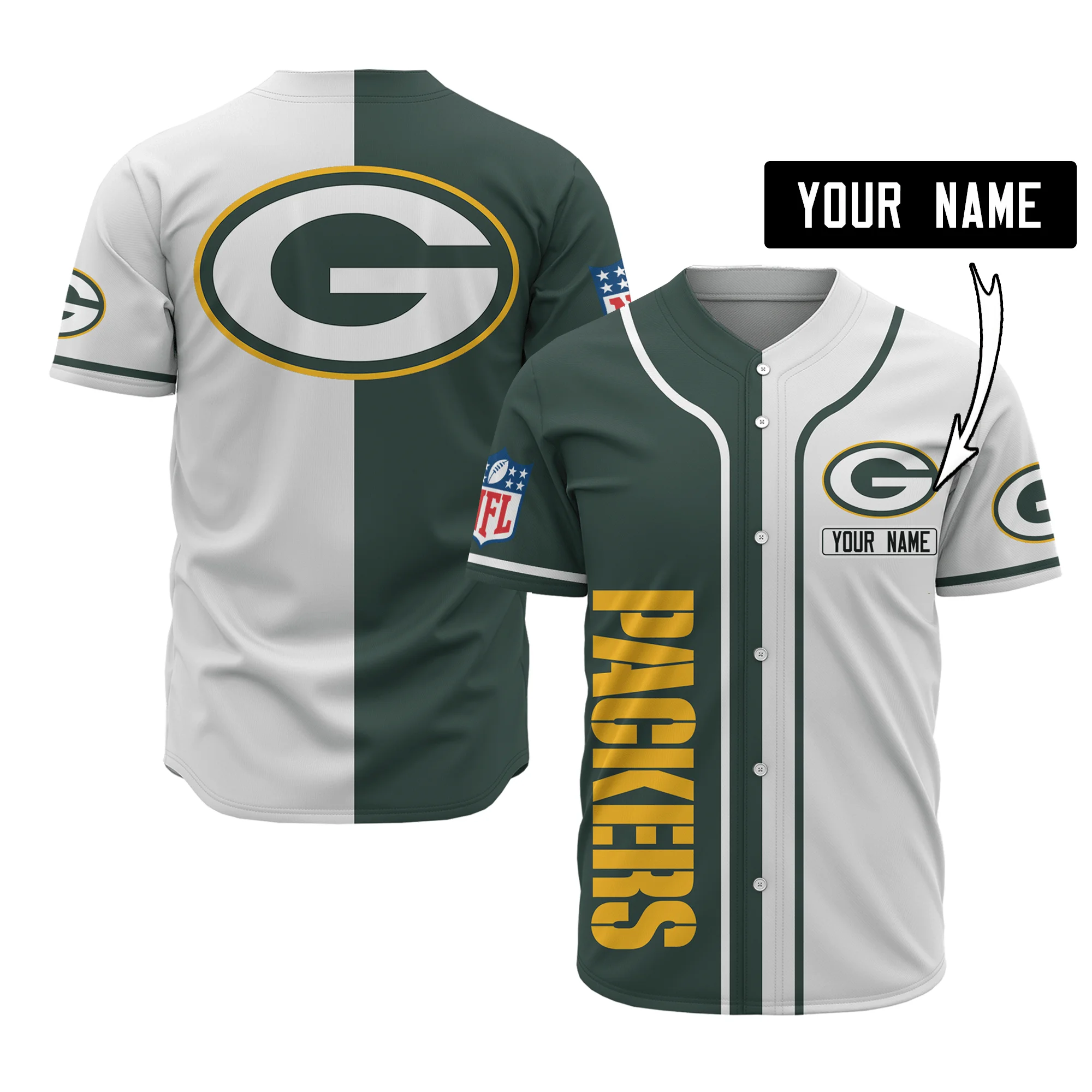 Green Bay Packers Personalized Baseball Jersey 517