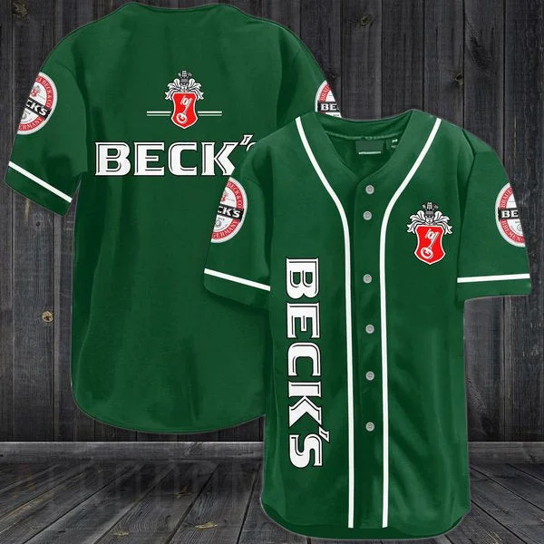 Green Beck's Beer Baseball Jersey Style3845