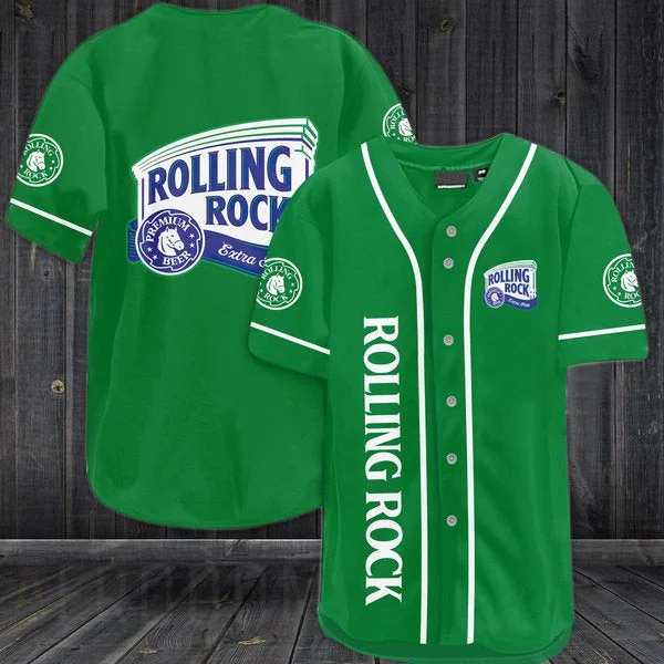 Green Rolling Rock Beer Baseball Jersey Style1192
