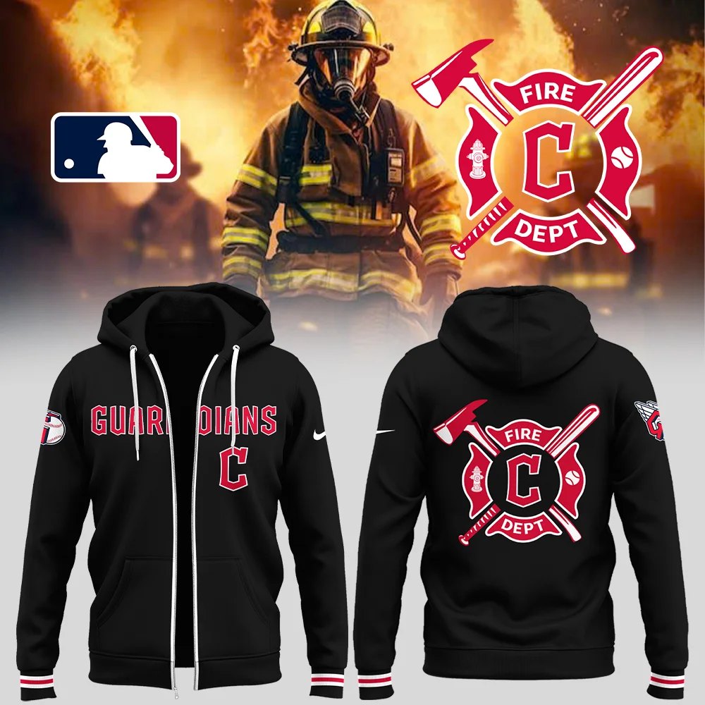 Guardians x Firefighter Appreciation Night Zip Hoodie Gift Ideas For Baseball Players