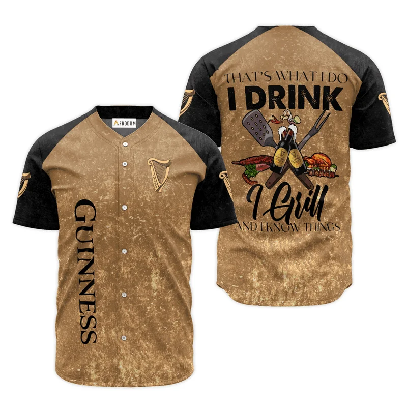 Guinness Beer Brown I Drink I Grill Baseball Jersey Style8060