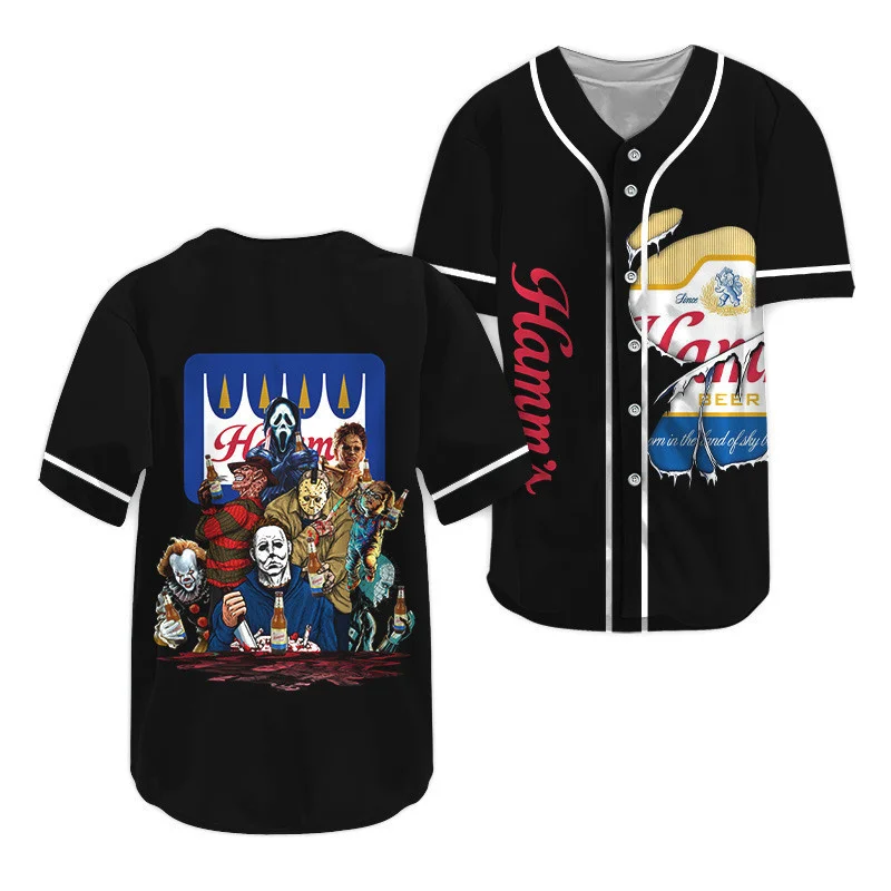 Hamm's Beer Horror Halloween Characters Baseball Jersey Style6570
