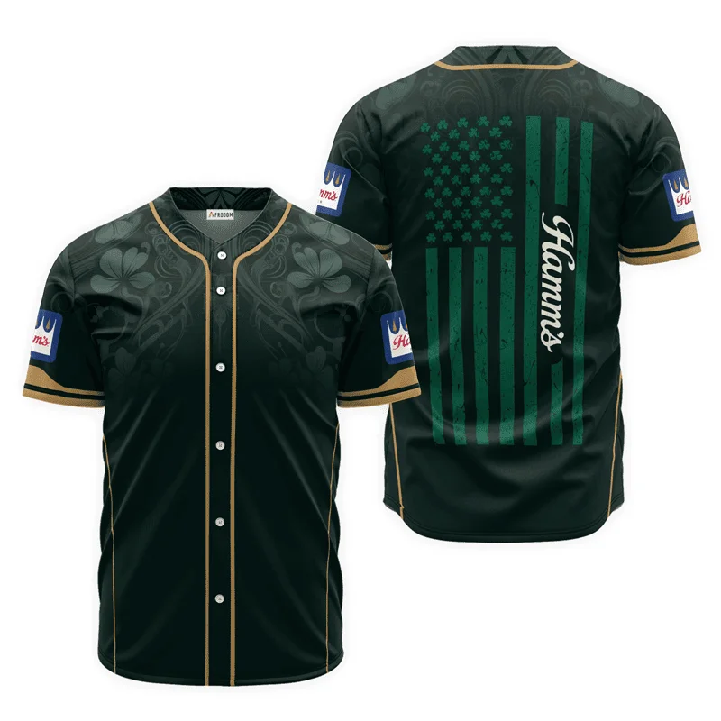 Hamm's Beer St. Patrick's Day American Flag Baseball Jersey Style9321