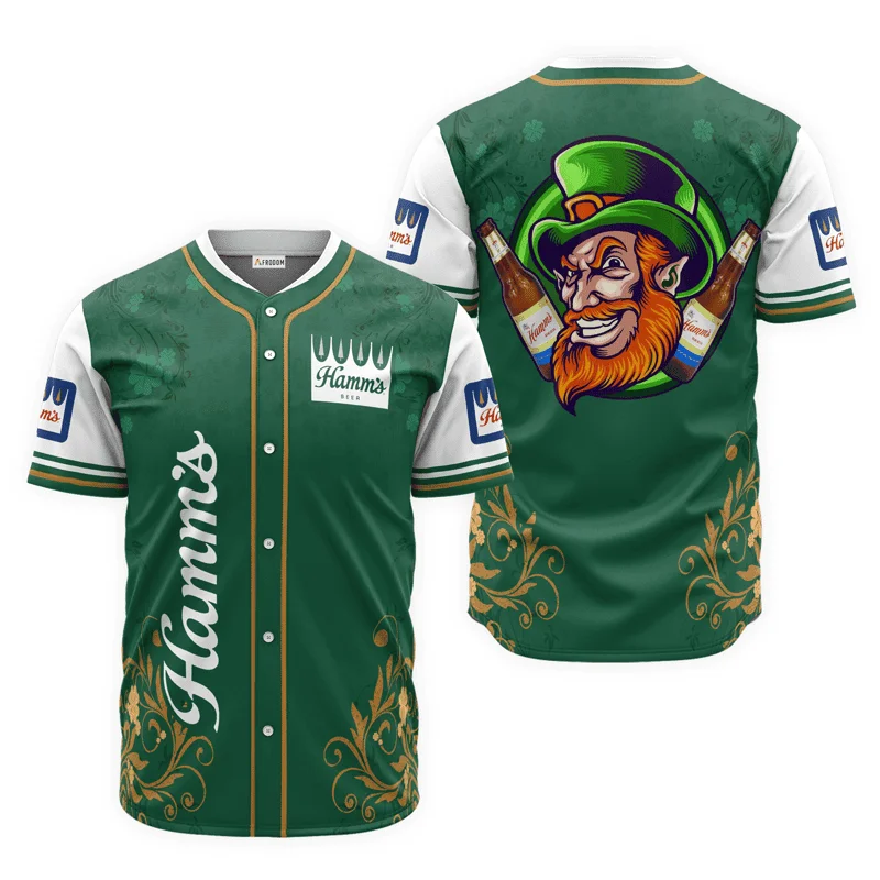 Hamm's Beer St. Patrick's Day Leprechaun Baseball Jersey Style1181
