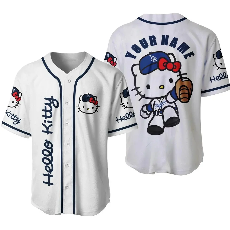 Hello Kitty Los Angeles Dodgers Custom Name Shirt Baseball Jersey Azcbjs379