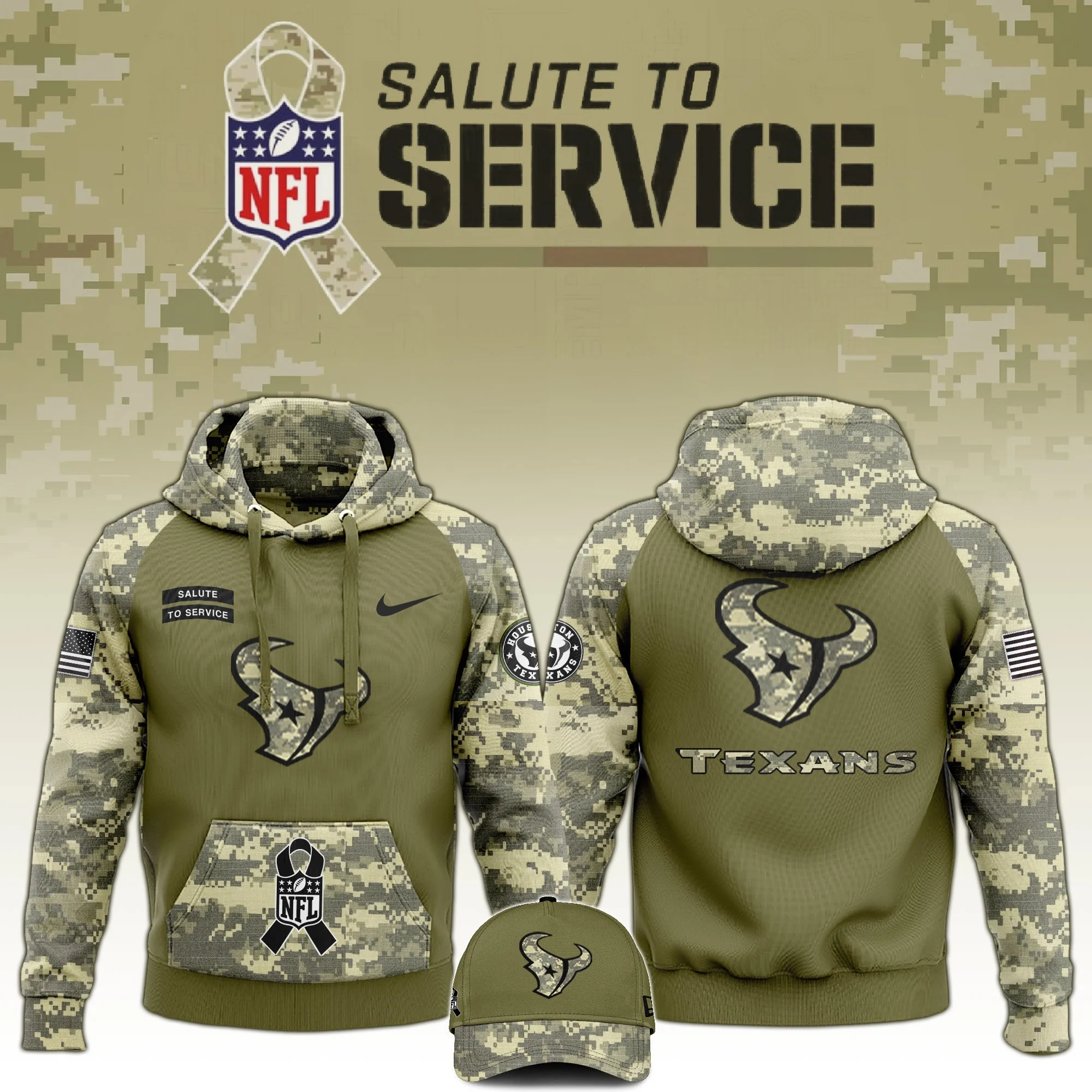 Houston Texans Salute to Service Club Limited Edition Camo Hoodie Texans Merch