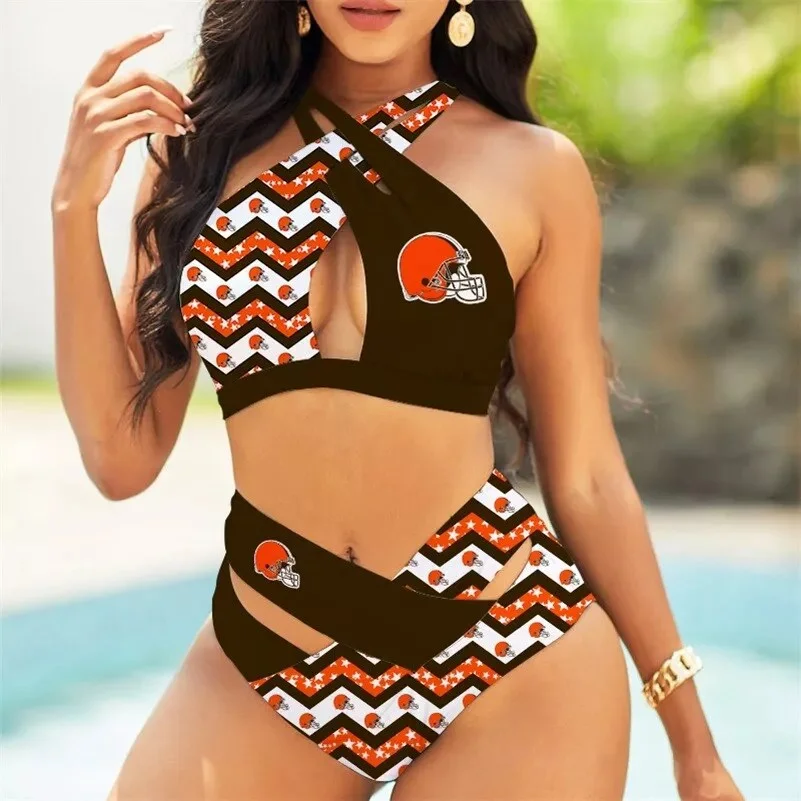 Jacksonville Jaguars Womens 2Pcs Bikini Swimsuit Criss Cross Cutout Bathing Suit St5609