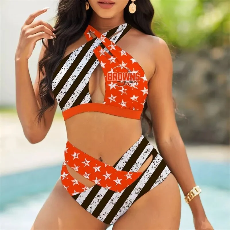Jacksonville Jaguars Womens 2Pcs Bikini Swimsuit Criss Cross Cutout Bathing Suit St1998