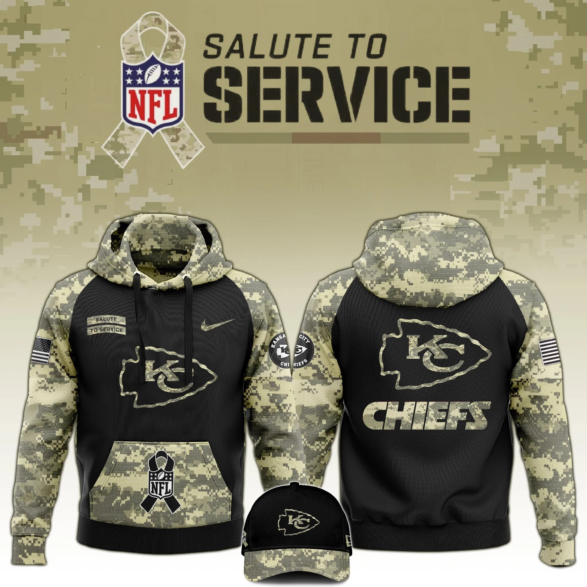 Kansas City Chiefs Salute to Service Club Limited Camo Hoodie And Hat Unique Gift For Chiefs Fans