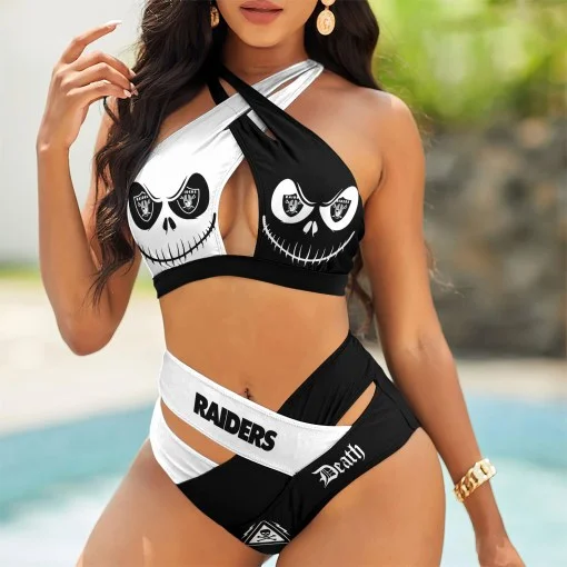 Las Vegas Raiders Womens 2Pcs Bikini Swimsuit Criss Cross Cutout Bathing Suit St2219