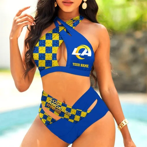 Los Angeles Rams Womens 2Pcs Bikini Swimsuit Criss Cross Cutout Bathing Suit St8262