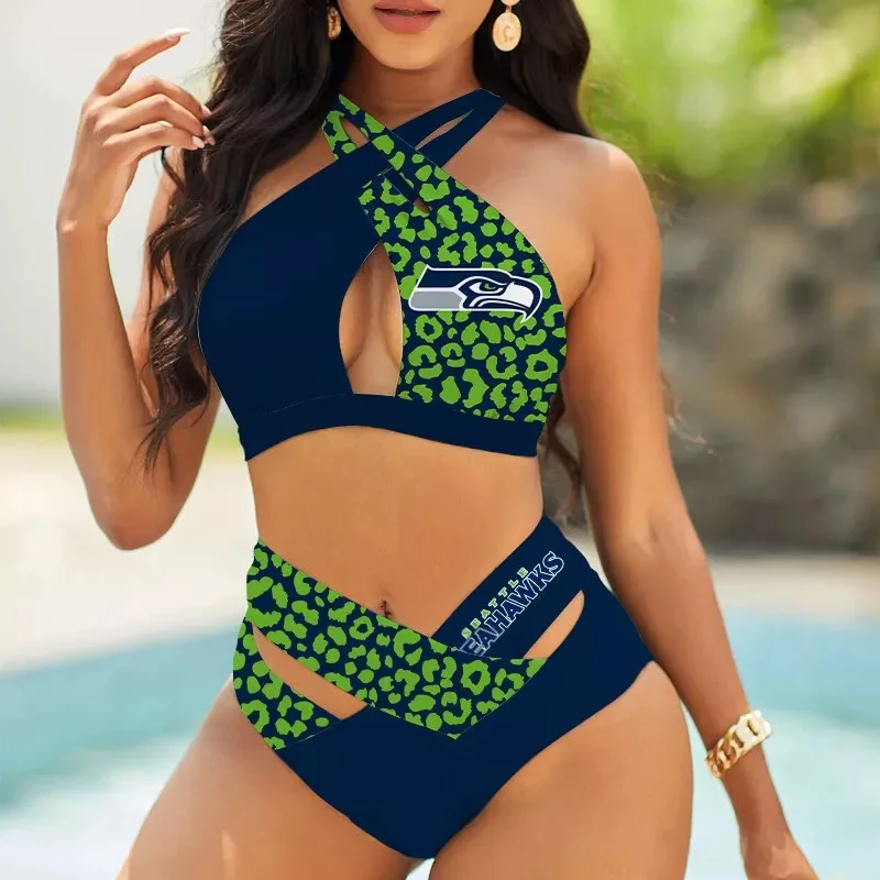 Miami Dolphins Womens 2Pcs Bikini Swimsuit Criss Cross Cutout Bathing Suit St6904