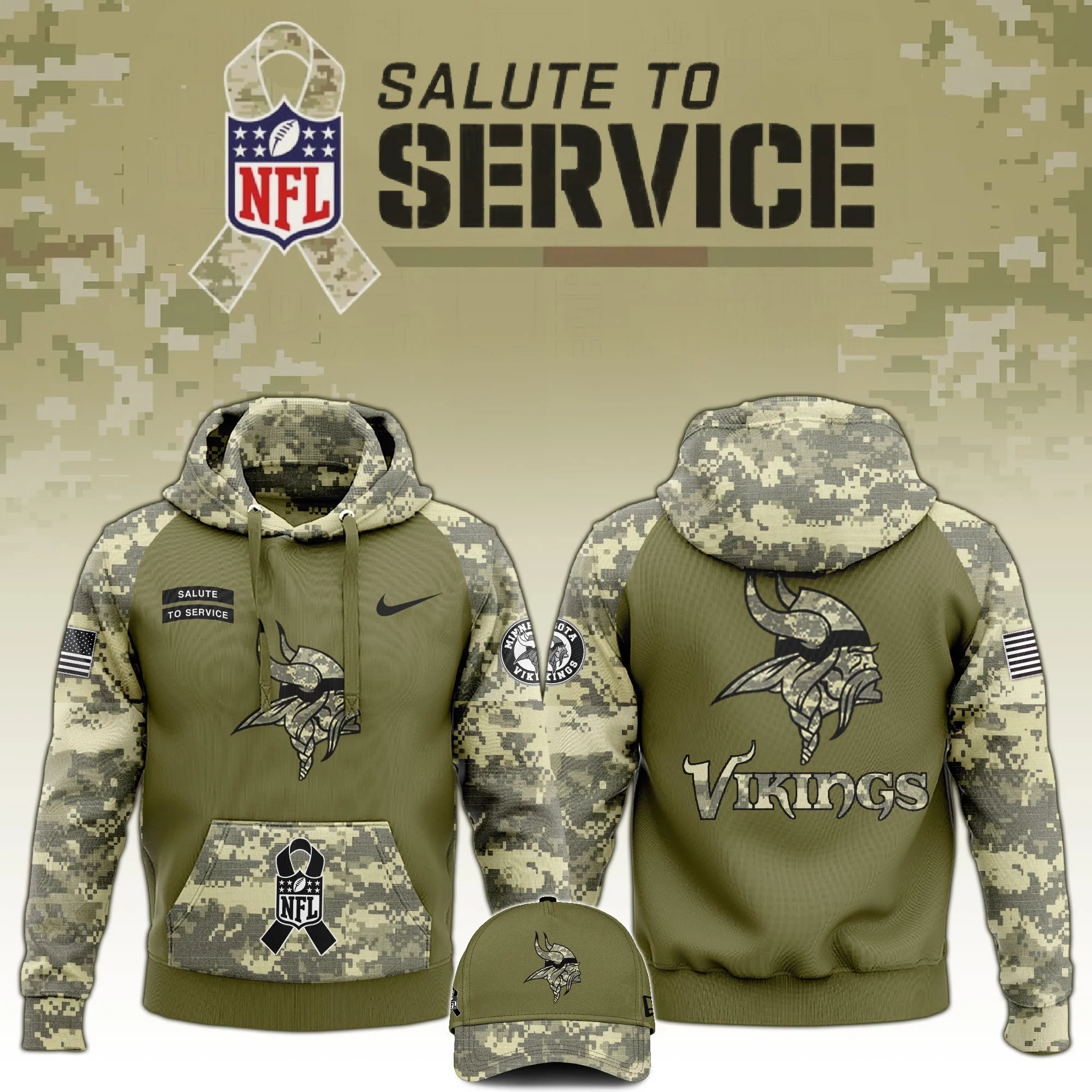 Minnesota Vikings Salute to Service Club Limited Edition Camo Hoodie Unique Minnesota Merch