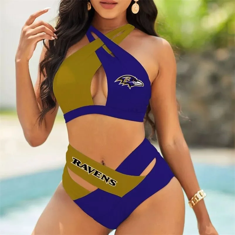New York Giants Womens 2Pcs Bikini Swimsuit Criss Cross Cutout Bathing Suit St2005