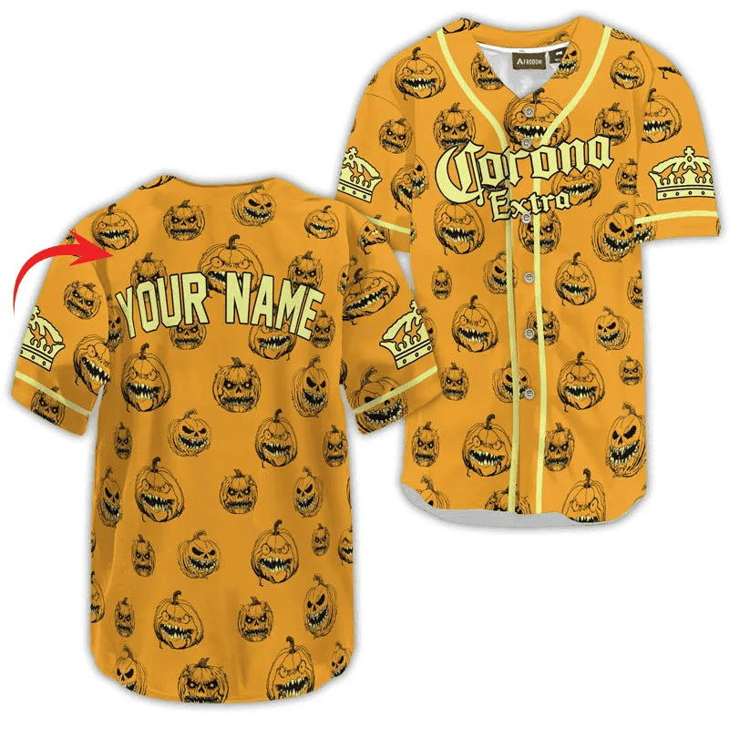 Personalized Corona Extra Halloween Pumpkin Baseball Jersey Style6048