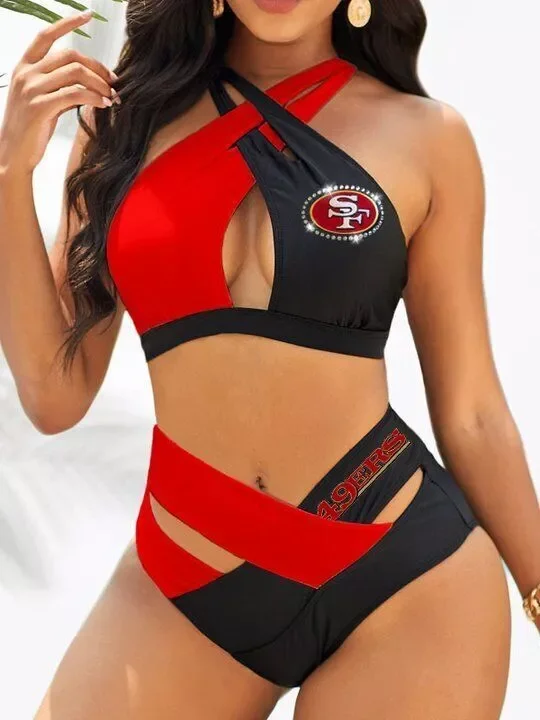 Pittsburgh Steelers Womens 2Pcs Bikini Swimsuit Criss Cross Cutout Bathing Suit St6358