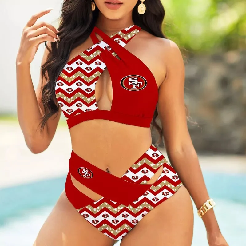 Pittsburgh Steelers Womens 2Pcs Bikini Swimsuit Criss Cross Cutout Bathing Suit St7854
