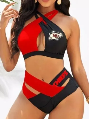 San Francisco 49Ers Womens 2Pcs Bikini Swimsuit Criss Cross Cutout Bathing Suit St4619
