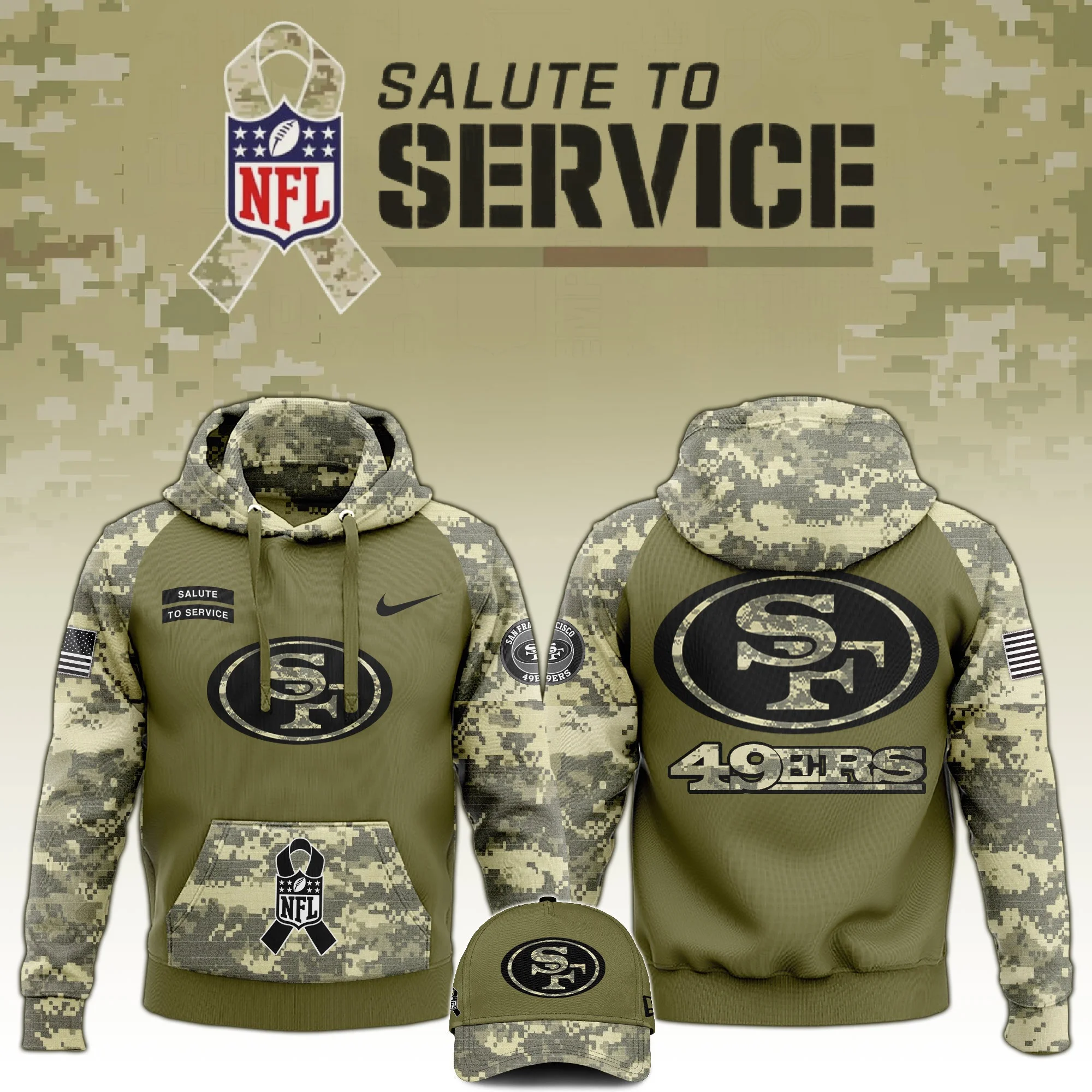 San Francisco 49ers Salute to Service Club Limited Edition Camo Hoodie 49ers Merch For NFL Fans