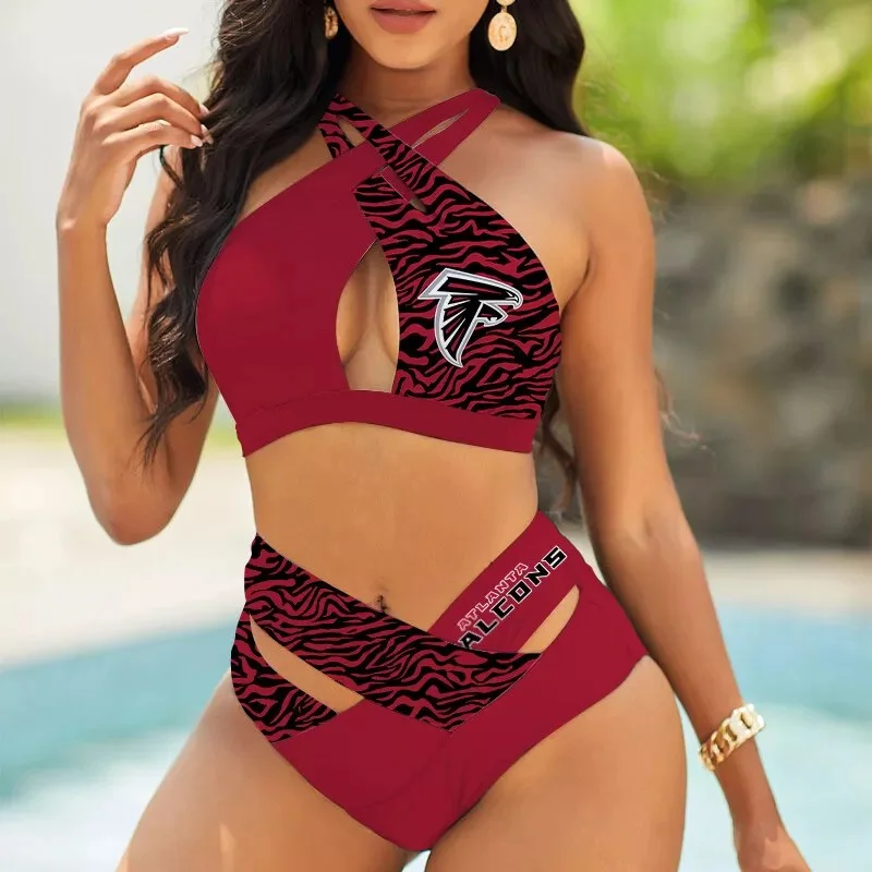 Seattle Seahawks Womens 2Pcs Bikini Swimsuit Criss Cross Cutout Bathing Suit St6144