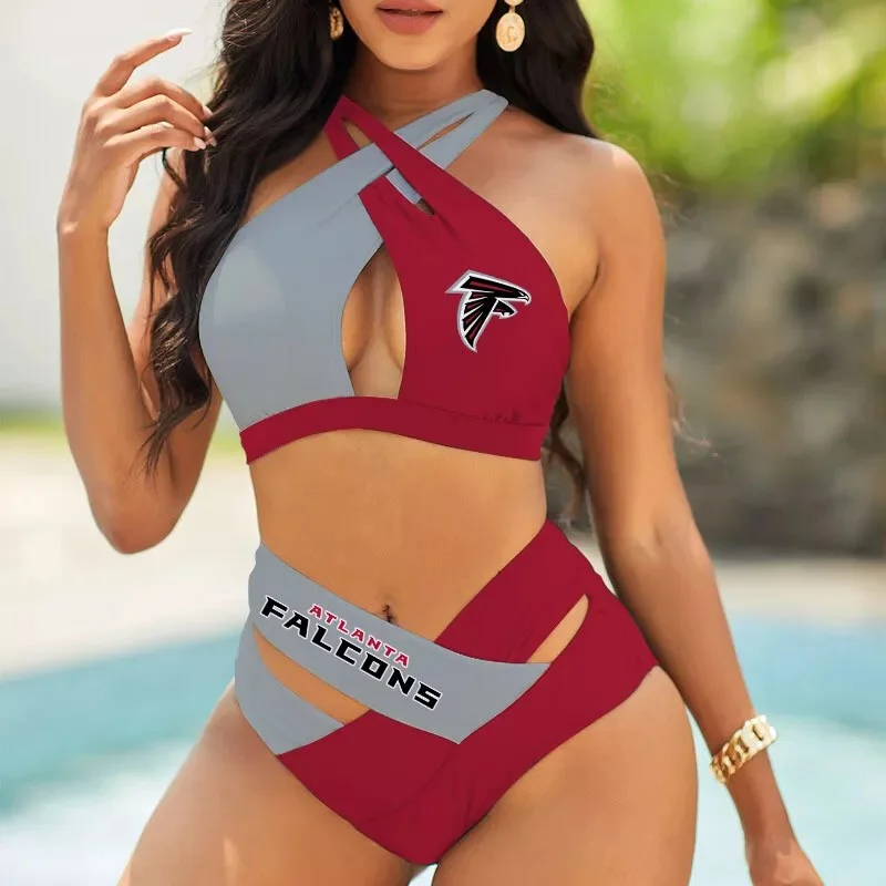 Seattle Seahawks Womens 2Pcs Bikini Swimsuit Criss Cross Cutout Bathing Suit St2690