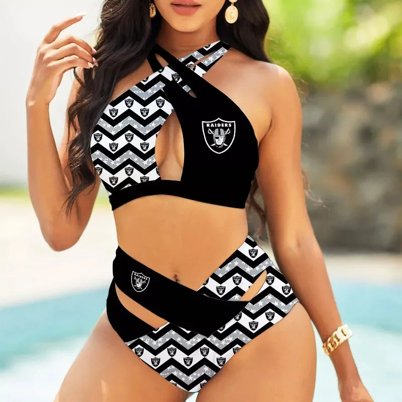 Tampa Bay Buccaneers Womens 2Pcs Bikini Swimsuit Criss Cross Cutout Bathing Suit St9757