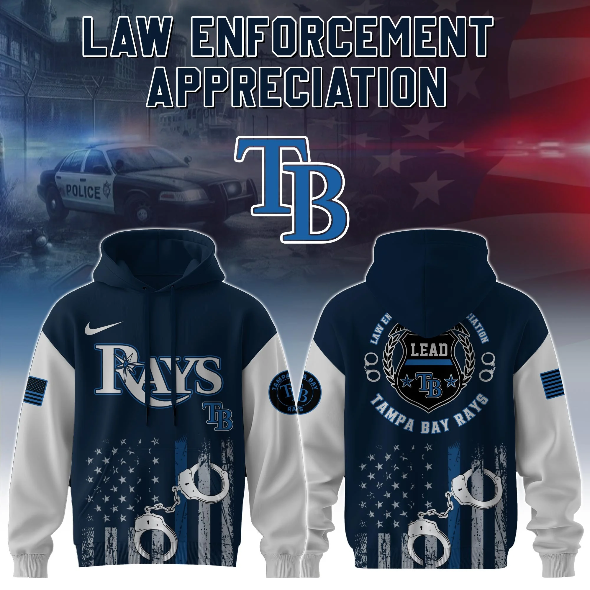 Tampa Bay Rays MLB x Law Enforcement Appreciation Day Hoodie Baseball Lover Gift Ideas